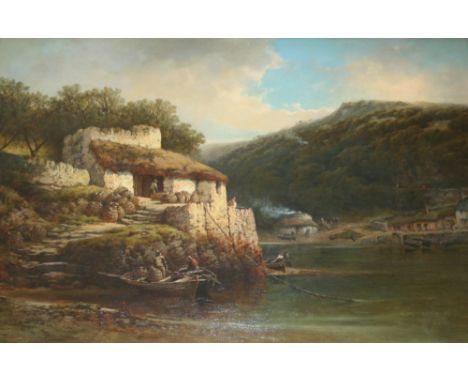 WILLIAM PITT (1853-1890) LIME KILN AND COTTAGES BY A RIVER, POSSIBLY A VIEW ON THE YEALM, DEVON Signed and dated 1875, oil on