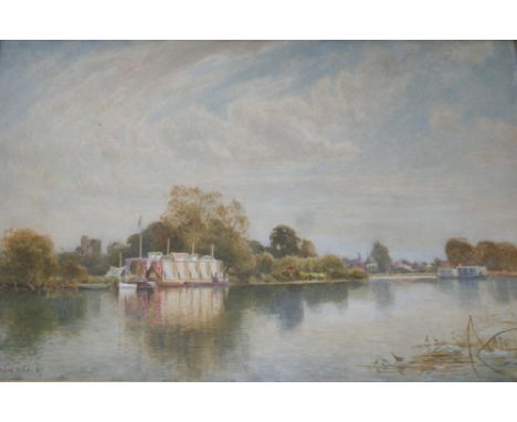 WILLIAM AUGUTUS RIXON (Fl.1880-1936) PLEASURE BARGES ON A RIVER Signed and dated 87, watercolour and pencil 49.5 x 75cm. ++ S