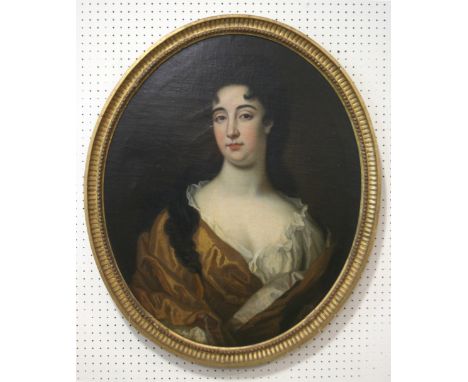 CIRCLE OF WILLEM WISSING (1656-1687) PORTRAIT OF MRS JAMES TASKER (?) OF NORTON HALL Quarter length, wearing a mustard dress,