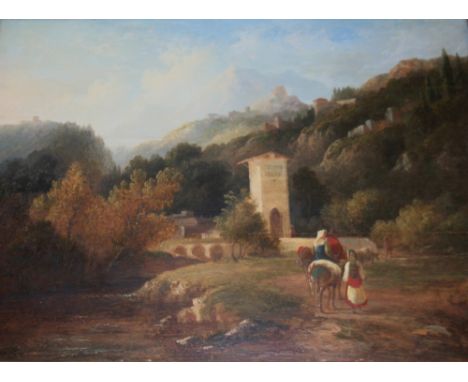CIRCLE OF WILLIAM JAMES MULLER (1812-1845) FIGURES IN AN ITALIANATE LANDSCAPE Bears signature and date 1835, oil on panel 44 