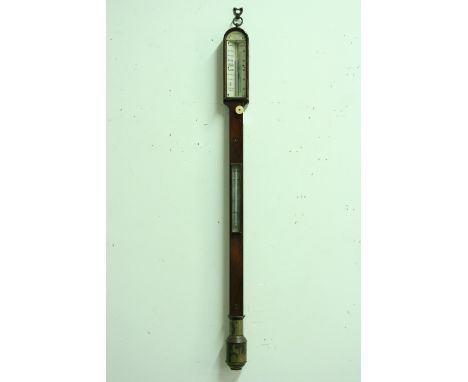 A SHIP'S BAROMETER in rosewood case, by Parnell, Hermitage Bridge, London, with ivory indicator plate, thermometer and turned