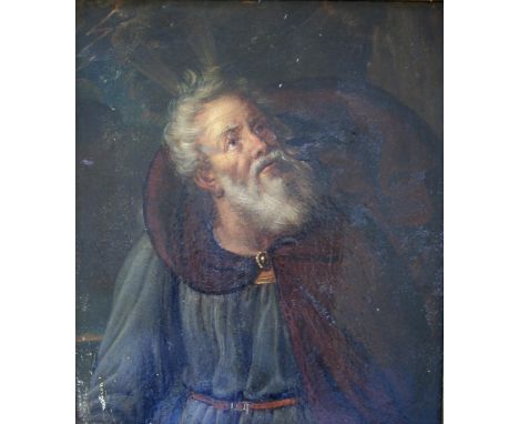 FOLLOWER OF SIMONE CANTARINI, called SIMONE DA PESARO (1612-1648) BEARDED MAN IN A CLOAK IN A STORMY LANDSCAPE Oil on panel, 
