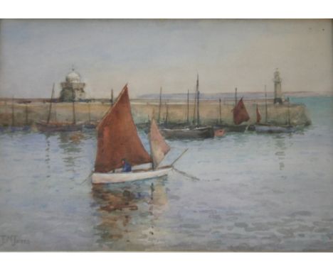 J** MANSELL JONES (Fl.1901-1910) OFF SMEATON'S PIER, ST. IVES Signed, watercolour and pencil 24 x 34cm. ++ Needs a light clea