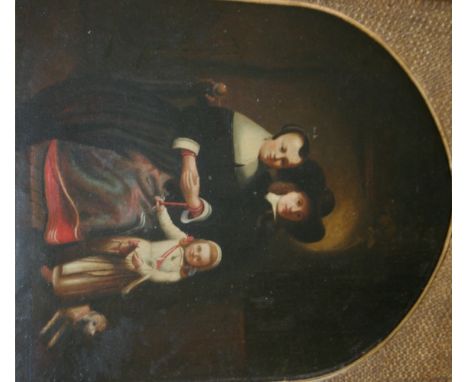 MANNER OF REMBRANDT HARMENSZ. VAN RIJN (1606-1669) PORTRAIT OF A FAMILY WITH THEIR DOG 19th Century copy, probably by Miss Bi