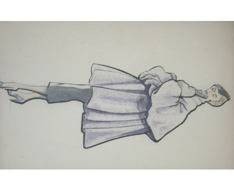 FRENCH SCHOOL, c.1940-1960 FASHION DESIGNS Five, one inscribed Pre Catelan/Jersey de Laine, watercolour or gouache and pencil