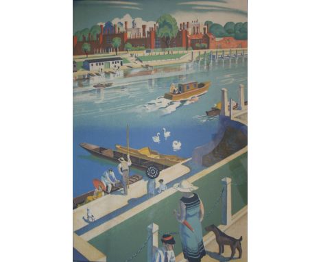 •AFTER ADRIAN ALLINSON (1890-1959) HAMPTON COURT Colour lithograph, circa 1934, published by the Baynard Press 75 x 50cm.; wi