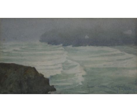 THOMAS COOPER GOTCH (1854-1931) CORNISH BREAKERS Signed, watercolour and pencil 11 x 20.5cm.;  and another by Gotch, a coasta
