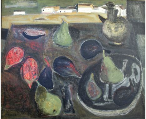 •RAYMOND GUERRIER (1920-2002) UNTITLED (PEARS AND FIGS BY A WINDOW) Signed, oil on canvas 63.5 x 80cm. ++ Needs a light clean