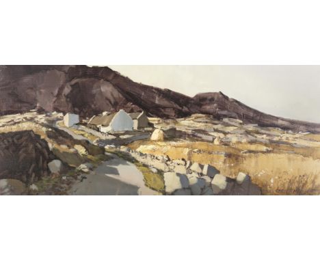 Cecil Maguire RHA RUA (b.1930)Evening Light on Errisbeg, Roundstone, ConnemaraOil on canvas, 38 x 91cm (15 x 35¾'')Signed; al