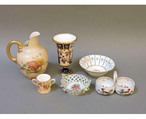 Six small ceramic items, including a Royal Worcester jug, 12cm high, and a Royal Crown Derby Imari vase, 10.5cm