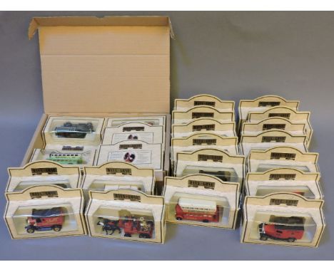 Eighteen vintage model cars 'Days Gone', boxed, and a collection of doll's house furniture, boxed, including dining suite, dr