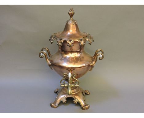 A Warner & Sons Manufacturers, London, copper Art Nouveau style samovar, with large scroll and opaque glass handles