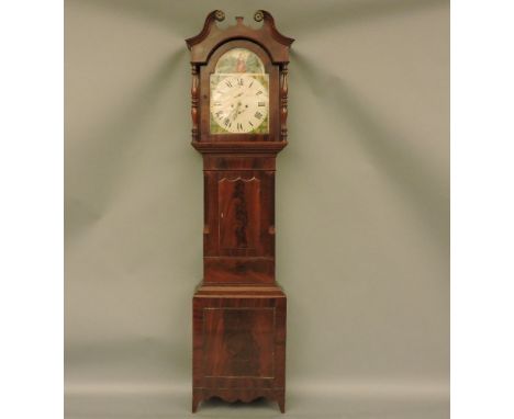 A Victorian mahogany cased eight day longcase clock, with a swan neck pediment over a painted dial with subsidiary seconds di