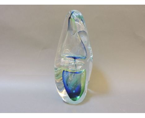 A contemporary Svaja art glass sculpture, of twisted pillar form, with multi coloured moulded interior