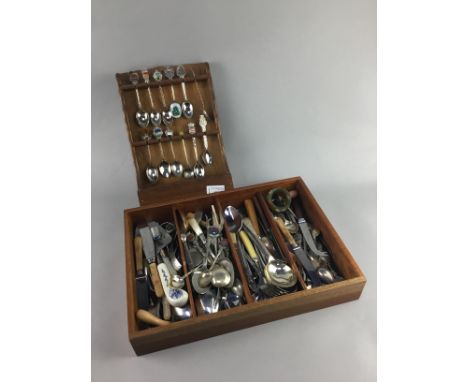 LOT OF SOUVENIR SPOONS, along with other silver plated flatware