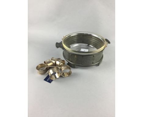 SET OF VINTAGE SKIPPING ROPES, along with a set of six plated napkin rings and a vegetable dish with pewter base (8)