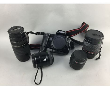 CANON EOS 1000F CAMERA AND LENS, along with a metal carry case