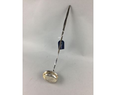 GEORGIAN SILVER LADLE, with horn twist handle, 40cm long