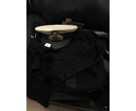 VINTAGE NAVY OFFICER'S HAT, JACKET AND TROUSERS, along with other vintage clothes