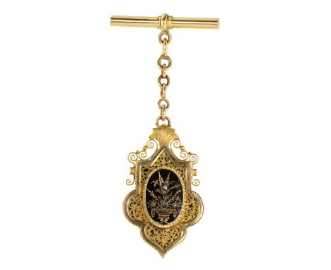 A JEWELLED DIAMOND AND ENAMEL MOURNING LOCKET, LATE 19TH CENTURY the central oval panel of black enamel decorated in gold piq