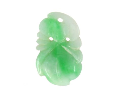 A CHINESE JADEITE JADE PENDANT of flattened tapering form, with carved detailing, 2.0cm.*** Additional images and information