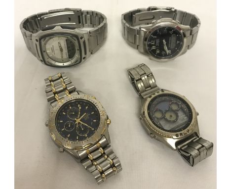 4 men's wristwatches with stainless steel cases and straps. To include: an Accurist Chronograph, Casio Illuminator and a Casi