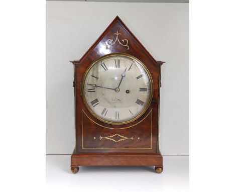 An early 19thC Scottish brasss inlaid mahogany cased bracket clock by Ritchie &amp; Son, Edinburgh, the triangular pediment o