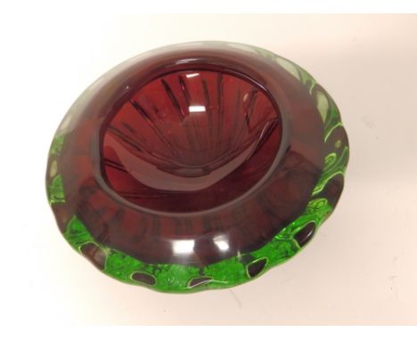 A Murano glass ashtray in green &amp; red,