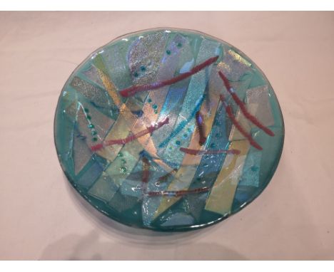 A modern studio glass abstract pattern bowl, 10.5" diameter.