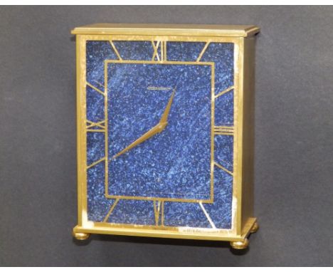 A Jaeger LeCoultre brass cased mantel clock, the rectangular dial in lapis lazuli finish, manual wind movement - '8' '545', 6