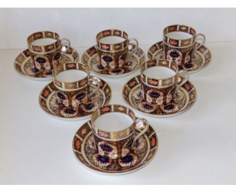 Six small Royal Crown Derby Japan pattern porcelain tea/coffee cups with saucers. (12)