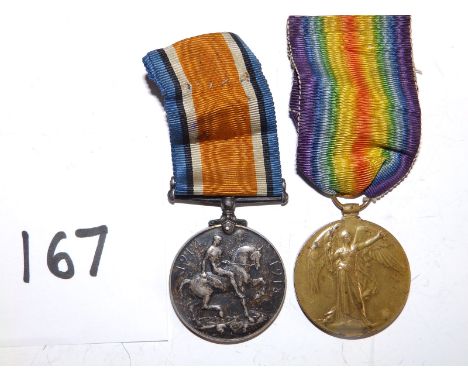 A WWI British Army Medal duo, War &amp; Victory Medals awarded to 13738 Private A. Stewart, Royal Scots Fusiliers. (2)