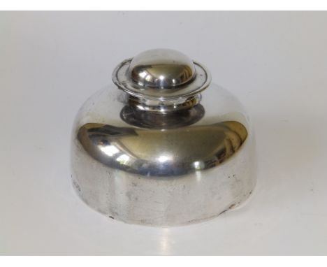 A Victorian hemi-spherical silver inkwell with damaged hinged cover on cut glass base - William Comyns &amp; Sons Ltd, London