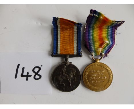 A WWI British Army Medal duo, War &amp; Victory Medals awarded to M2/202199 Private Charles F. Eickhoff, Army Service Corps. 