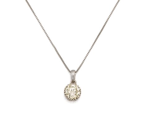 SOLITAIRE-ANHÄNGER. Material: Anhänger 750/- Weißgold, Punze, Kette 585/- Weißgold, Punze. Gesamtgewicht: ca. 7,5 g. Maße: Ke