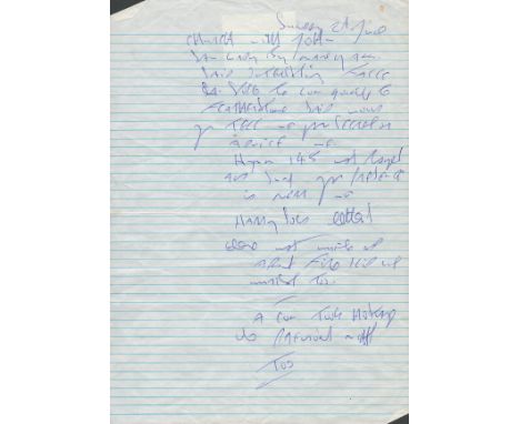 Reggie Kray Handwritten Letter/Note On A4 Lined Paper. Gives Reference to HMP Featherstone. Paper is Showing Signs of Age. Gr