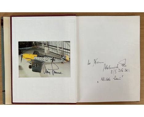 WW2 Adolf Galland Signed Photo attached to German Aircraft of WW2 Hardback Book by Christopher Shepherd. Also Signed by one o