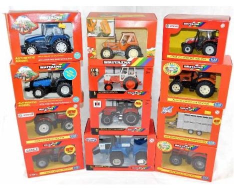 Twelve boxed mostly Britains diecast scale models of agricultural interest including tractors &amp; other accessories 