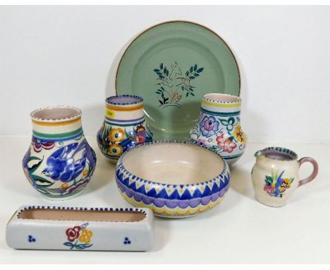 A Carter Stabler Adams Poole pottery bowl, small repair, twinned with six other pieces of Poole pottery