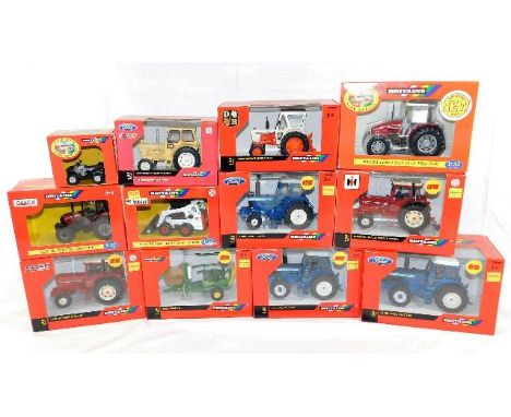 Twelve boxed mostly Britains diecast scale models of agricultural interest including tractors &amp; other accessories