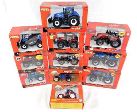 Eleven boxed mostly Britains diecast scale models of agricultural interest including tractors &amp; other accessories 