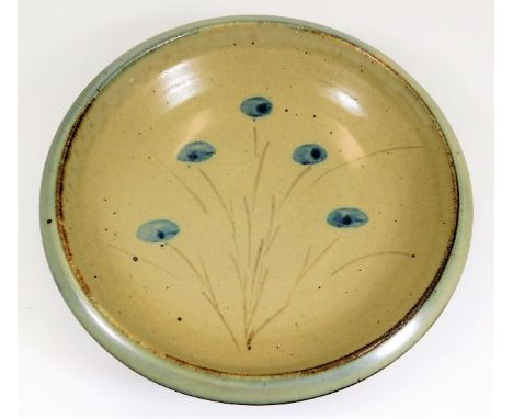 A large Bernard Leach cornflower bowl, hand signed by Bernard Leach with St. Ives pottery mark, 12.25in wide x 3.75in deep, n