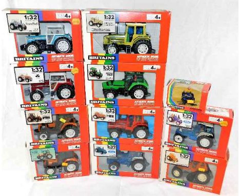 Eleven boxed mostly Britains diecast scale models of agricultural interest including tractors &amp; other accessories 