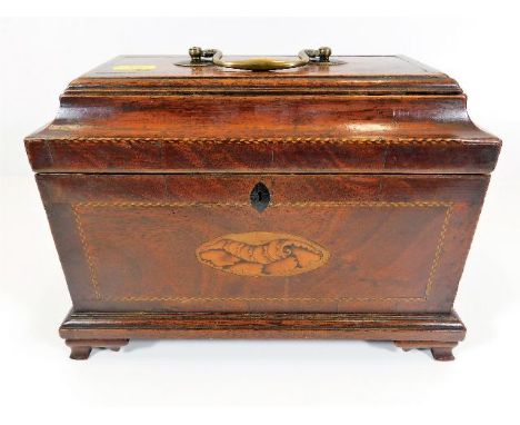 A good Georgian mahogany sarcophagus shaped tea caddy 