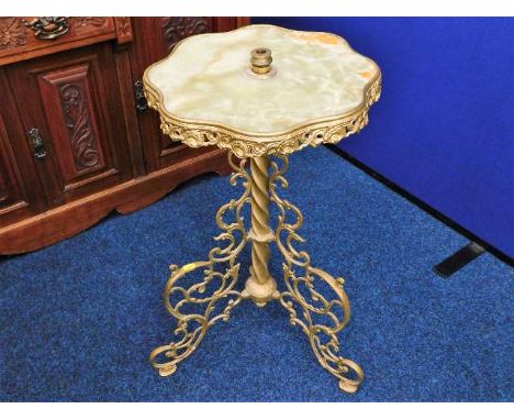 An ornate brass &amp; onyx lamp base 30in high