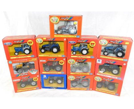 Thirteen boxed mostly Britains diecast scale models of agricultural interest including tractors