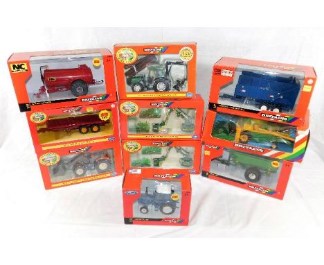 Ten boxed mostly Britains diecast scale models of agricultural interest including tractors &amp; other accessories