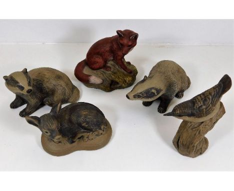 Five Poole pottery animals including a red fox