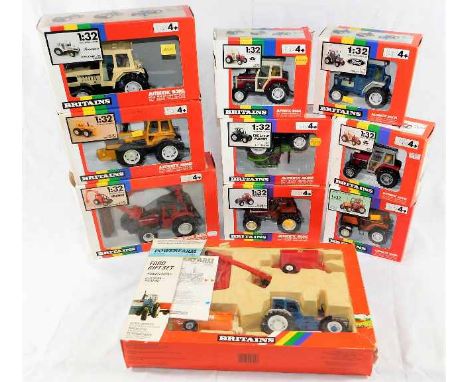 Ten boxed mostly Britains diecast scale models of agricultural interest including tractors &amp; other accessories 