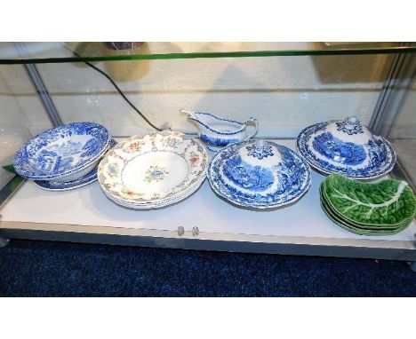 Two 1930's Spode Italian bowls, four other Spode bowls, two Booths tureens, lid a/f on one &amp; four Portuguese majolica dis